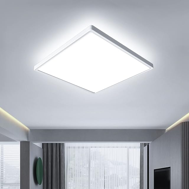 OTREN Lampa sufitowa LED płaska, lampa sufitowa kwadratowa 24W 6500K, nowoczesna lampa panelowa do łazienki, kuchni, salonu, sypialni, przedpokoju, chłodna biel, 2400 lm, IP44, Ø23CM