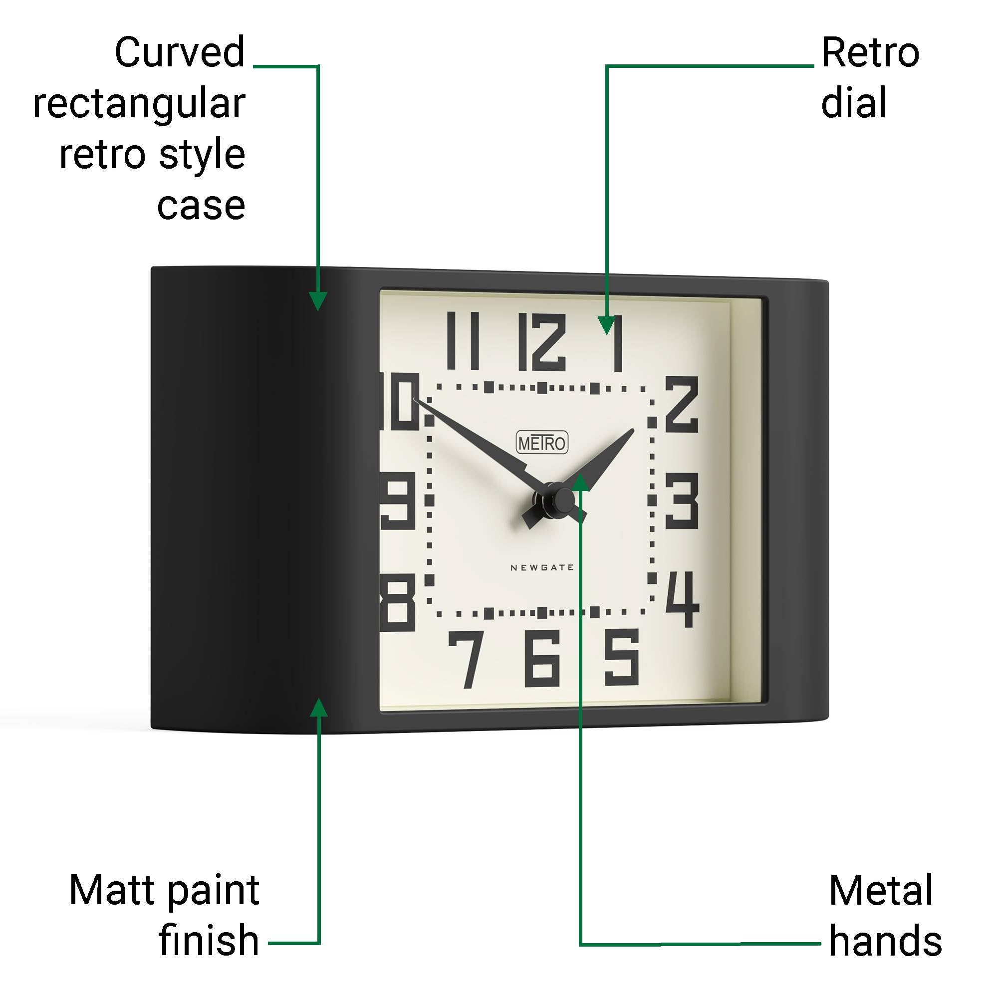 NEWGATE® Mini Metro Schreibtischuhr | Retro-kaminsimsuhr | Schwarz | Mid-Century-Stil für Schreibtisch, tischplatte, Regal oder nachttisch