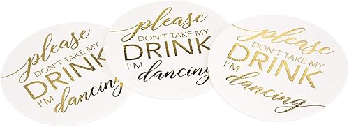 Miniatura 10 de Andaz Press Posavasos de papel con texto en inglés "Please Don't Take My Drink, I'm Dancing", redondos, de 4 pulgadas, para cóctel, color blanco y