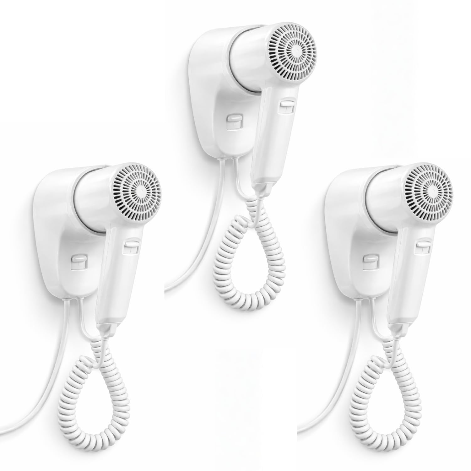 Paluplus 3 Asciugacapelli da Parete Bianco, Misura 9x15x20 cm, Pistola Phon da 1300W con Interruttore, Aria calda fino a 65°C, Velocità aria 15 m/s, per Hotel, B&B, Ristoranti, Spogliatoio -558C