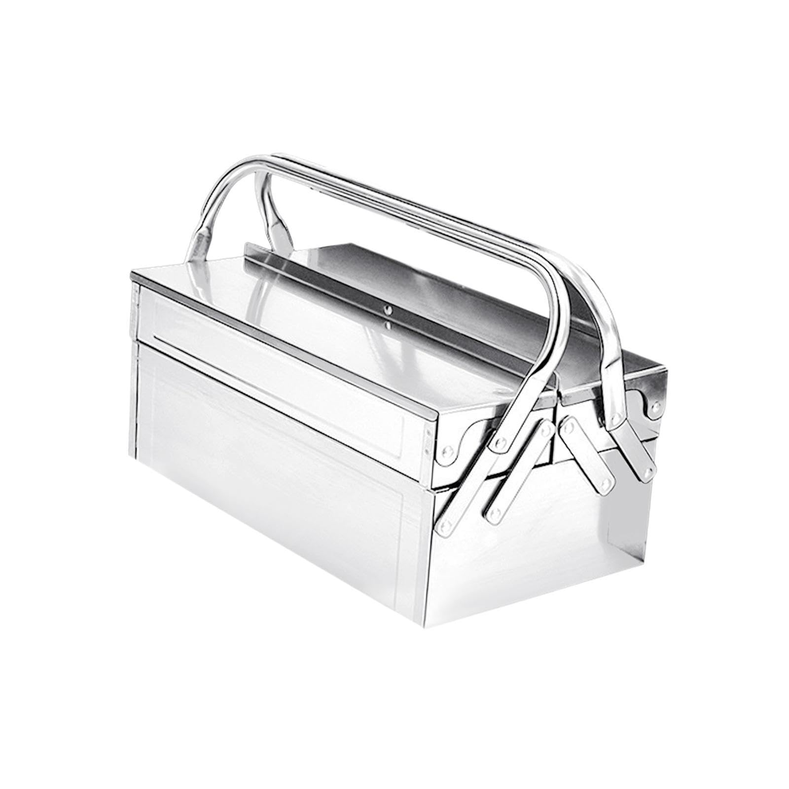 Scatola portautensili in Acciaio Inossidabile, Organizer per impieghi gravosi, con Maniglia Portatile, per Garage e Officina, Resistente all'Usura, con Chiusura e Maniglia Portatile.
