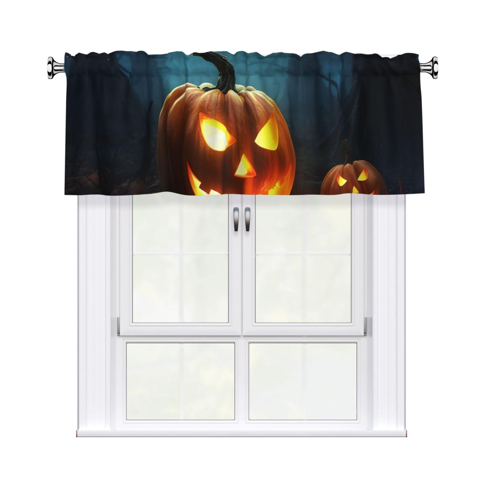 DWVTSLH Happy Halloween Pumpkins Valances Curtains for Windows, Rod Pocket Drape Valence Blackout Short Curtains for Kitchen Bathroom Bedroom Window Treatment for Home Décor 54x18 Inch
