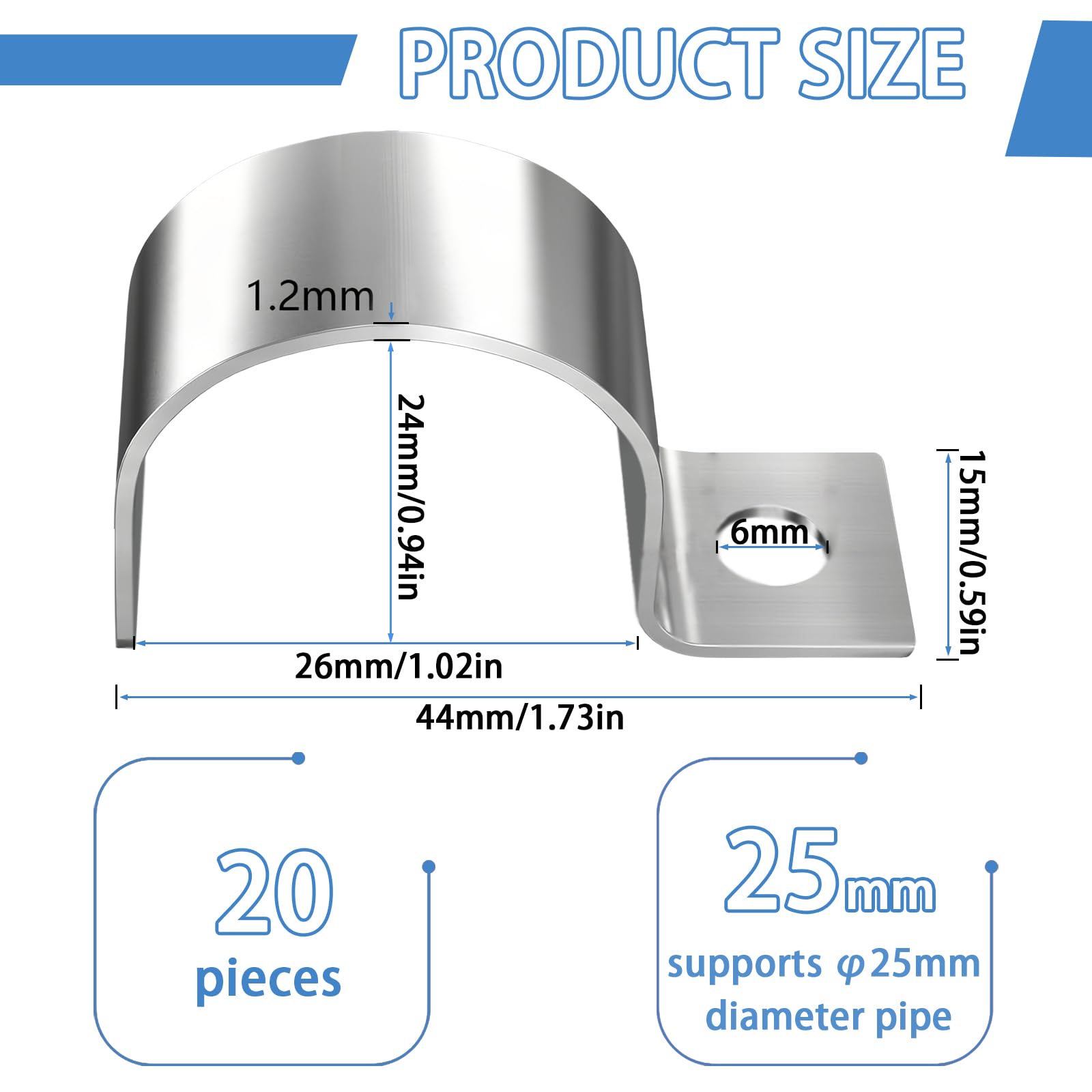 20 Piezas Grapas para Cables Pared Acero Inoxidable 304 Espesado Sujeta Cables Pared Abrazaderas Metalicas para Cable Orificio Unico en Forma de U para Fijar Cables, Alambres y Tubos (25mm) — view 2