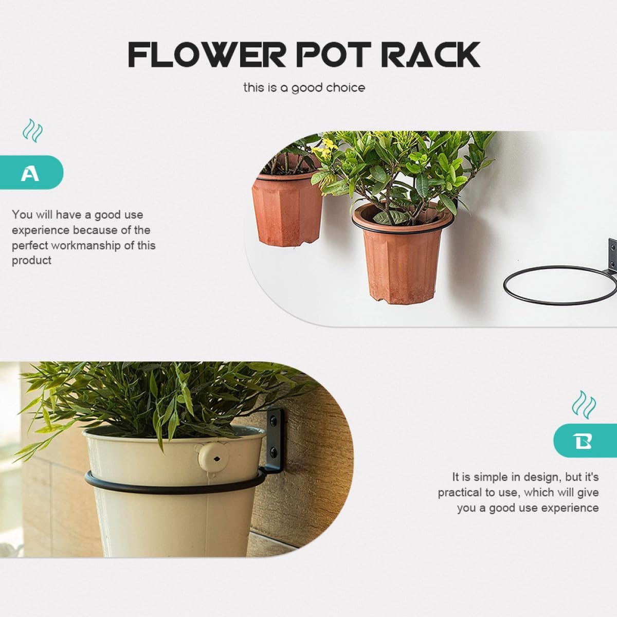 HOMSFOU Soportes para Macetas de Pared 5 Piezas de Hierro 15 Cm Estantería para Flores Jardín Balcón Almacenamiento Vertical Práctico Resistente