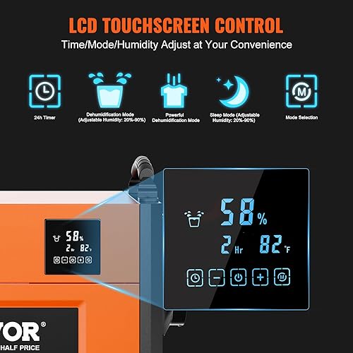 Miniatura 4 de VEVOR Deshumidificador comercial de 125 pintas con manguera de drenaje para espacios de arrastre, sótanos y lugares de trabajo, deshumidificador de