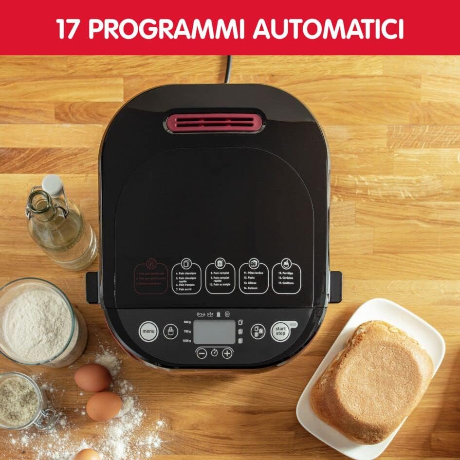 Moulinex OW2208 Pain Plaisir, Macchina del Pane, 17 Programmi Automatici, 3 Impostazioni di Peso e 3 Livelli di Doratura, Avvio Ritardato Fino a 15 Fre, Ricettario Incluso, 650W, Nero/Viola