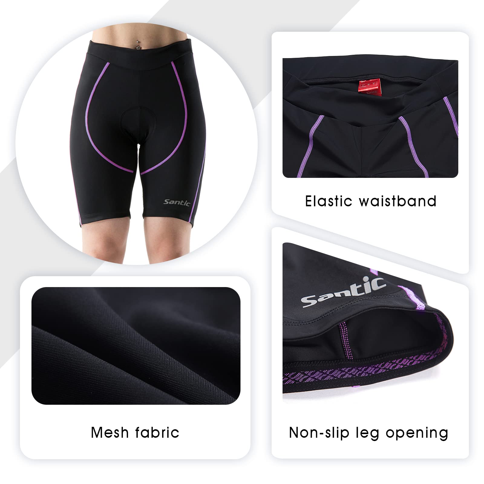 Santic Culotte Cycliste Femme Courte à Doublure 3D Poches Latérales Pratiques UPF 50+ Tissu Antibactérien à Séchage Ultra-Rapide