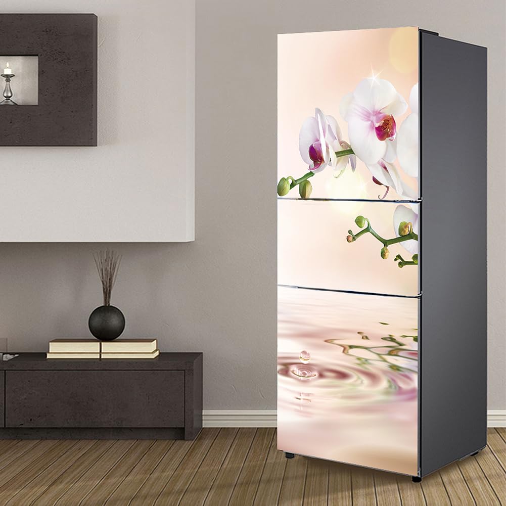 VHcgCGJ Fridge magnet, Full Covering Door Fridge Covers Skins Wall Stickers for Kitchen Decal, White Flower(M: 60x180 cm)
