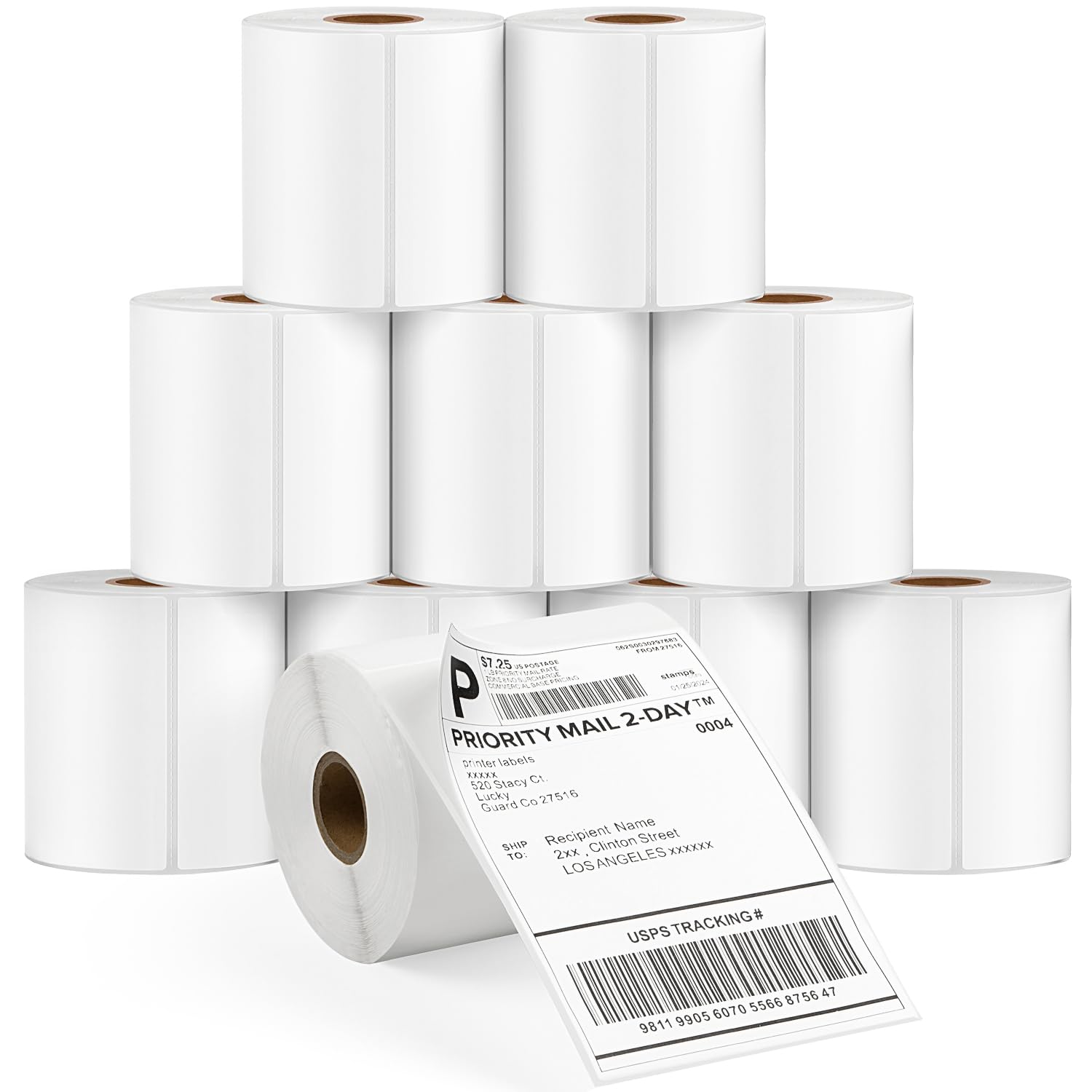 Etiquetas térmicas directas de 4 x 6 pulgadas, 2500 etiquetas de envío blancas perforadas para impresora térmica (10 rollos, total 2500 etiquetas)