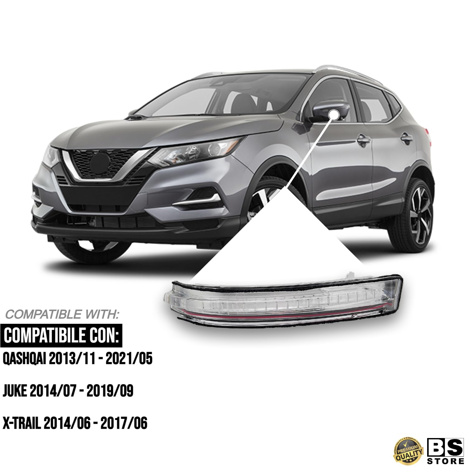 BSSTORE Fanalino Freccia Specchietto Retrovisore Laterale Compatibile Con QASHQAI | JUKE | X-TRAIL (Sinistra - Lato Guida)