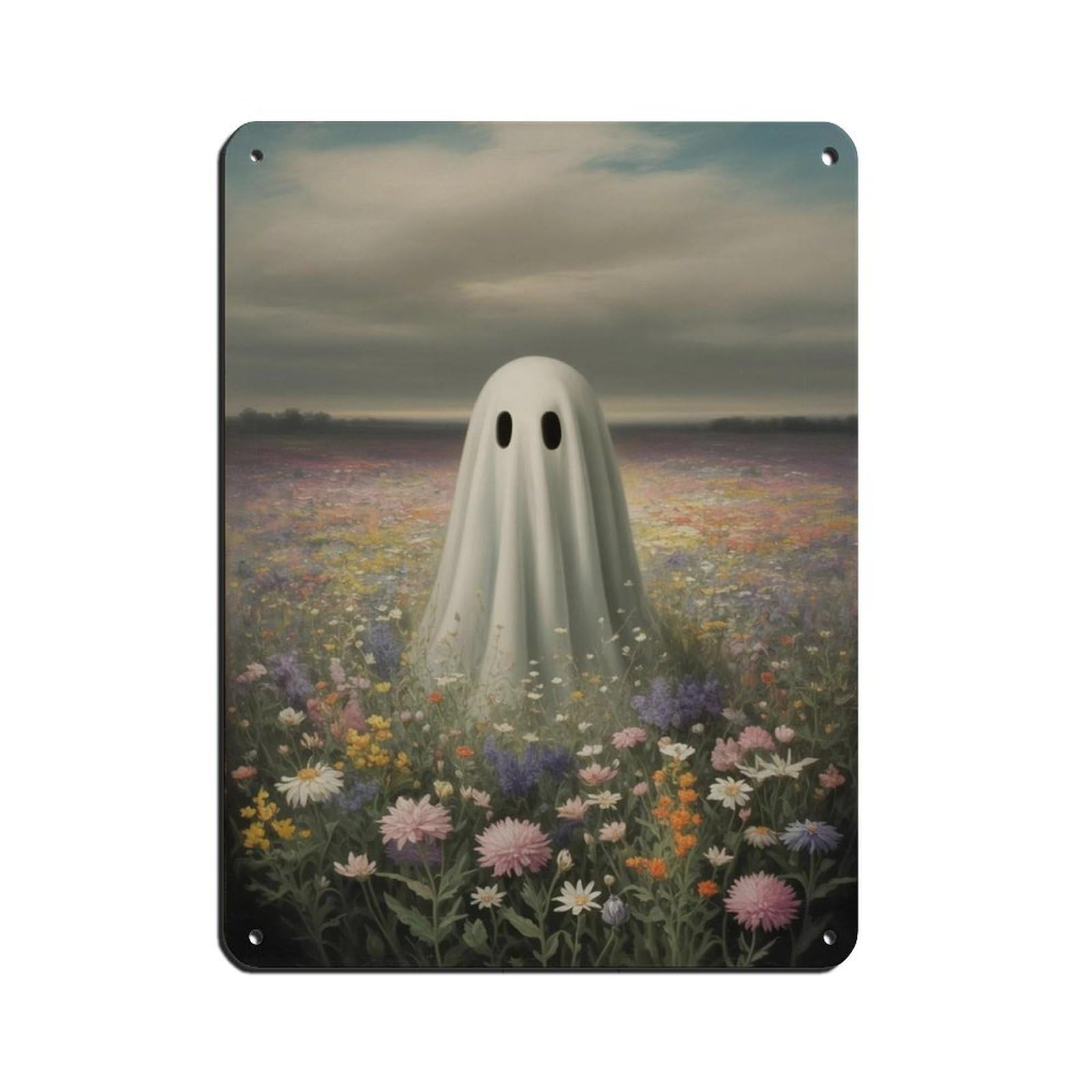 Ghost in The Wildflower,Cute Ghost Poster Tin Sign Vintage Metal Pub Club Cafe Bar Home Wall Art Decoration Poster Retro 12x16inch(30x40cm)
