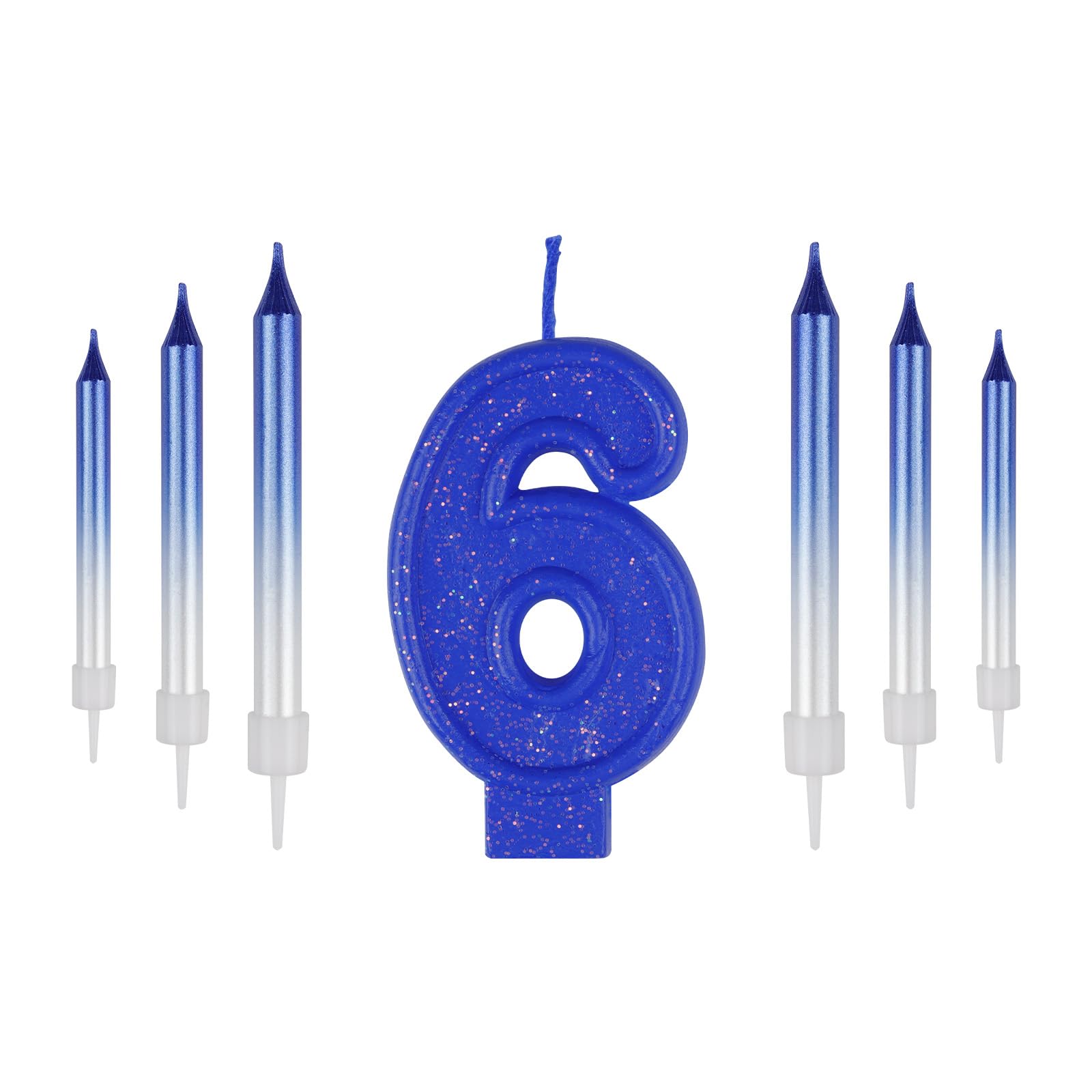 ZHIHUI 7pcs Number Birthday Candles, Blue Number 6 Cake Topper, 6th Birthday Candles, Blue Metallic Shiny Number Happy Birthday Cake Candles for Birthday Party Wedding Anniversary Celebration Supplies