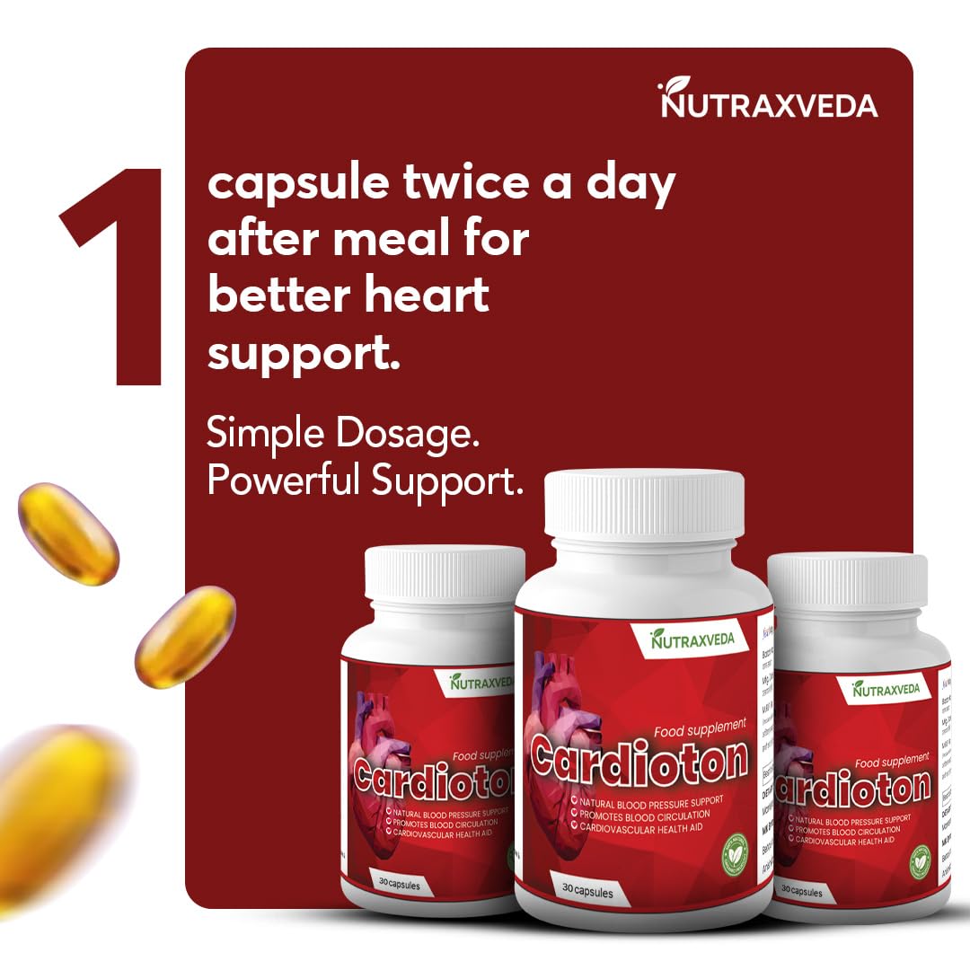 Nutraxveda Cardioton Capsules, Natural Blood Pressure Support, Cardiovascular Health Aid, Promotes Blood Circulation, 30 Capsules — Amazon image 3
