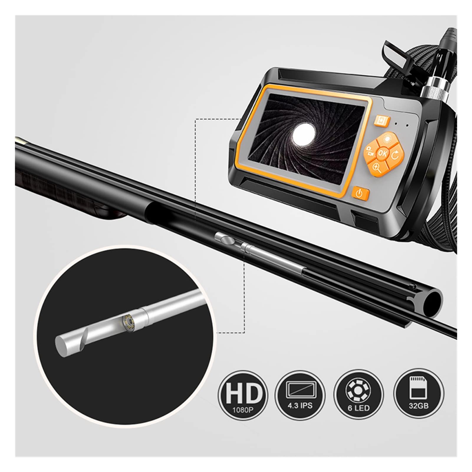 Caméra endoscopique, 3.9mm LCD Endoscope Nettoyage Visual Inspection Caméra 20 Calibre et Tube d'insertion de chasse 4. pouces 1080p(Not TF card)