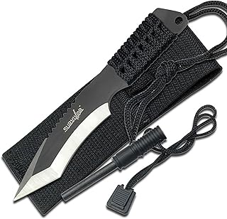 Survivor HK-759 Fixed Blade Knife, Two-Tone Tanto Blade, Black Cord-Wrapped Handle, 7-Inch Overall - SURVIVOR