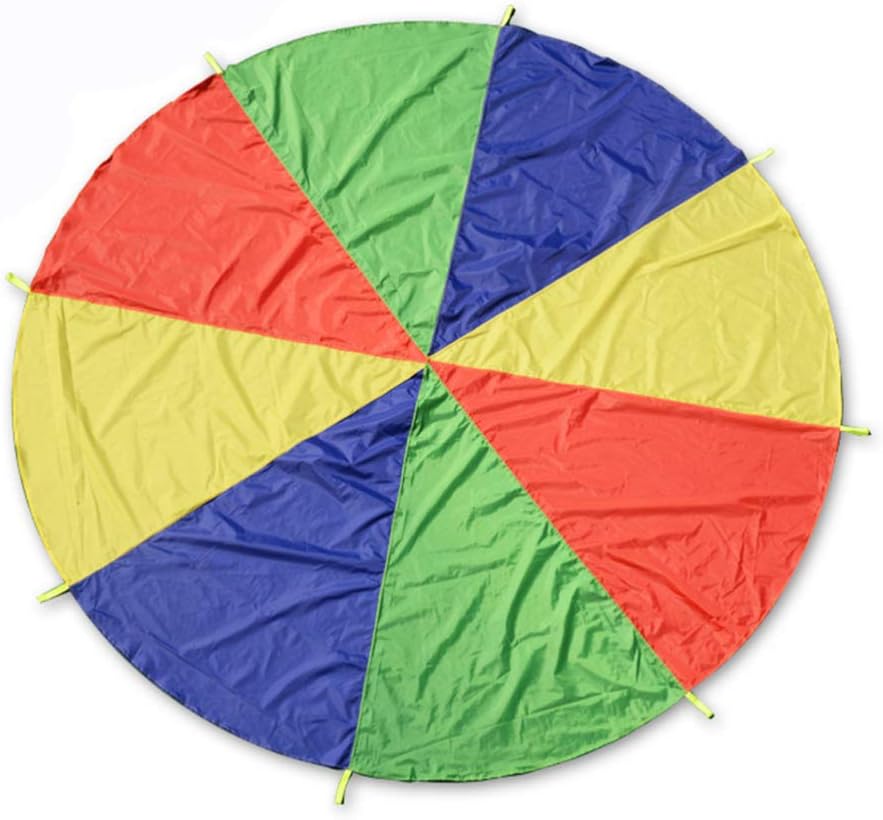 Homoyoyo Parachute with Handles Rainbow Parachute Toy Kids Play Parachute Tent Game for Children Gymnastic Cooperative Play and Outdoor Playground Activities ( 1m/ 3FT )