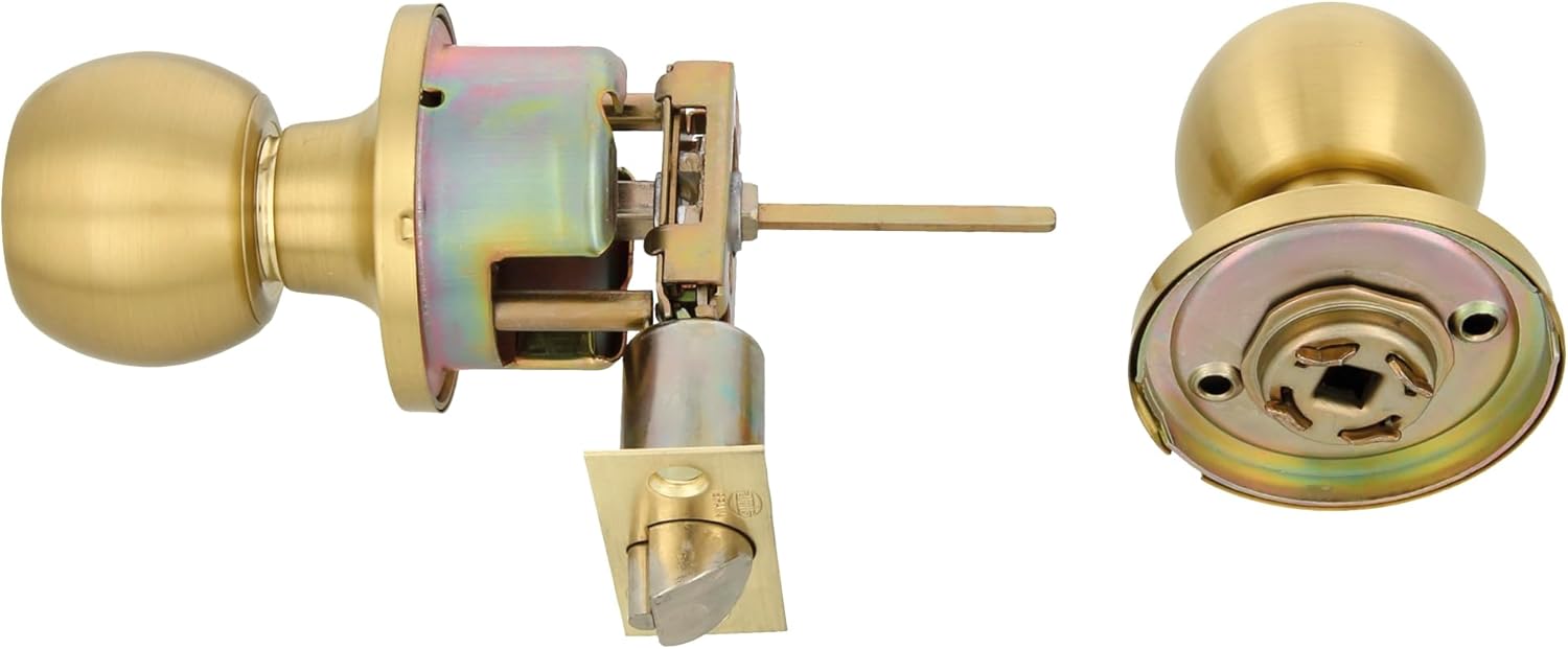 Amig - Entry Door Knob | with Entry Handle 60/70 mm | Ball Knob on Both Sides | with Lock and Lock | Anti-Card System | for Wooden Doors | Matte Gold