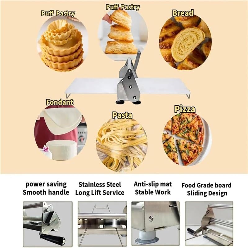 Laminatrice for pasta pieghevole, Macchina manuale for riavvolgere i fideos, Acciaio inossidabile for alimenti, Prevenzione dell'ossidazione, Utilizzo nei croissant(Rs101)