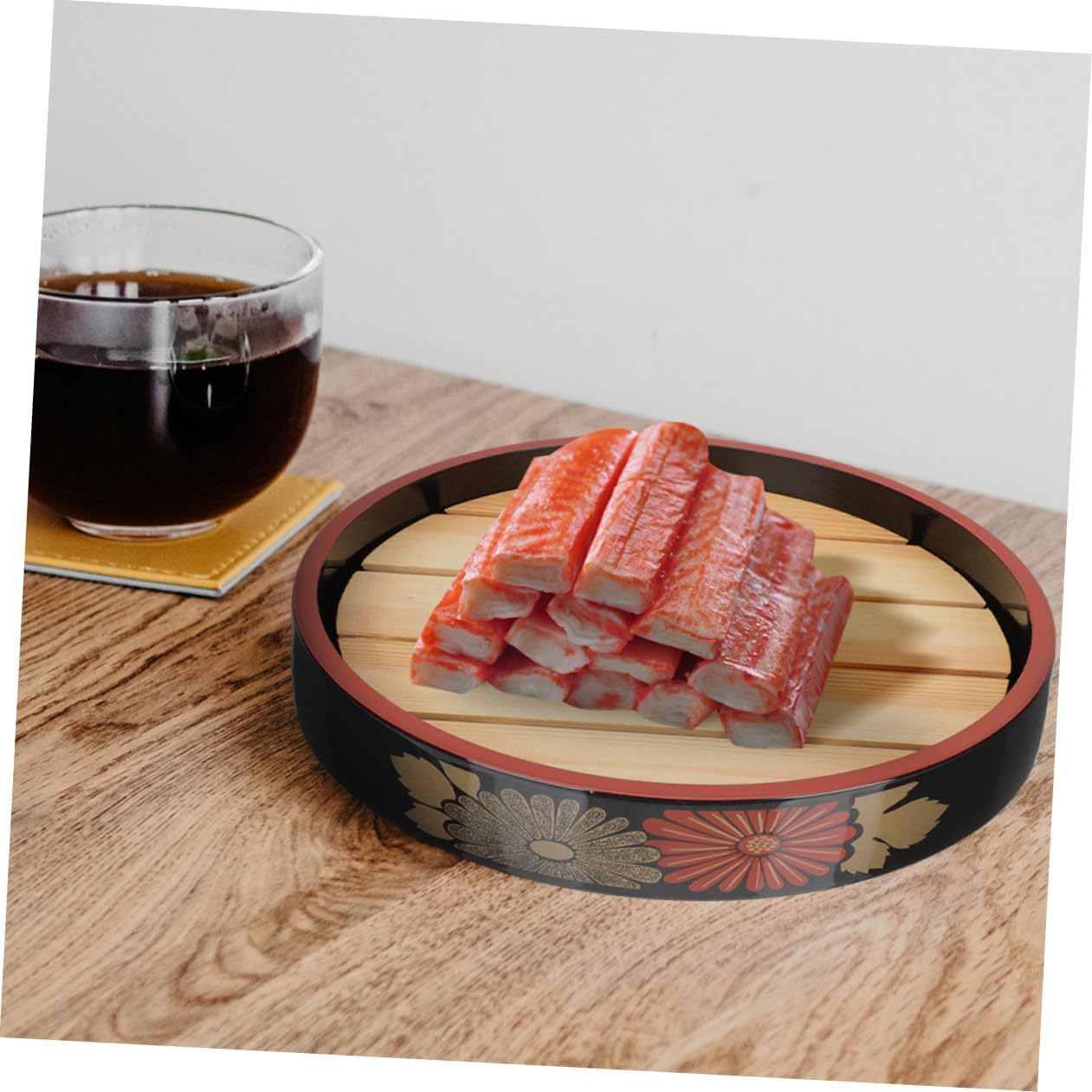 ABOOFAN Salmon Sashimi Serving Tray and Sushi Plate Set, round 24.5cm Japanese Style Sashimi Dish with 20cm Drain Board, Household Sushi Platter for Dining and Entertaining