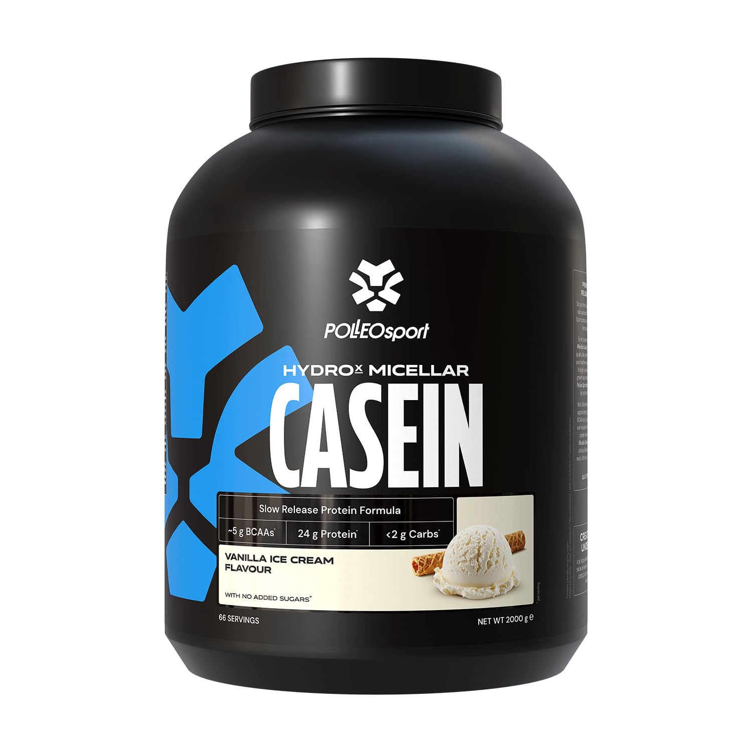 Polleo HydroX Caséine micellaire 2 kg | Protéines à libération lente | Régénération nocturne | Crème glacée vanille
