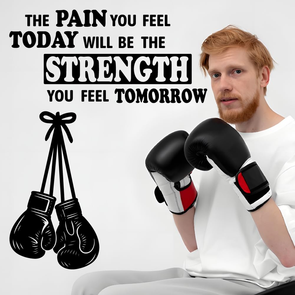 SUPERDANT Boxing Wall Stickers Inspirational Quotes Wall Decals Boxing Glove Walls Art Murals Peel and Stick Black Vinyl Art Gym Decor for Gyms Bedroom Living Room Boys Room 57x35cm - Image 3