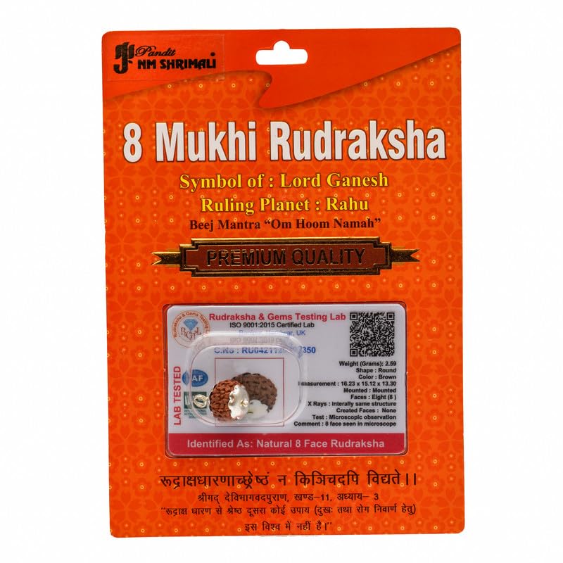 PANDIT NM SHRIMALI 8 Mukhi Rudraksha Nepali/Eight Faced Rudraksha Pendant Original Certified