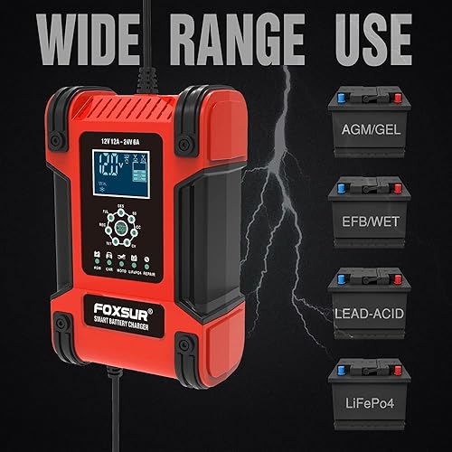 Miniatura 5 de Cargador inteligente de reparación de pulso de plomo LiFePO4 de 12V 24V 12A Cargador de batería de motocicleta y coche AGM Deep Cycle Gel EFB