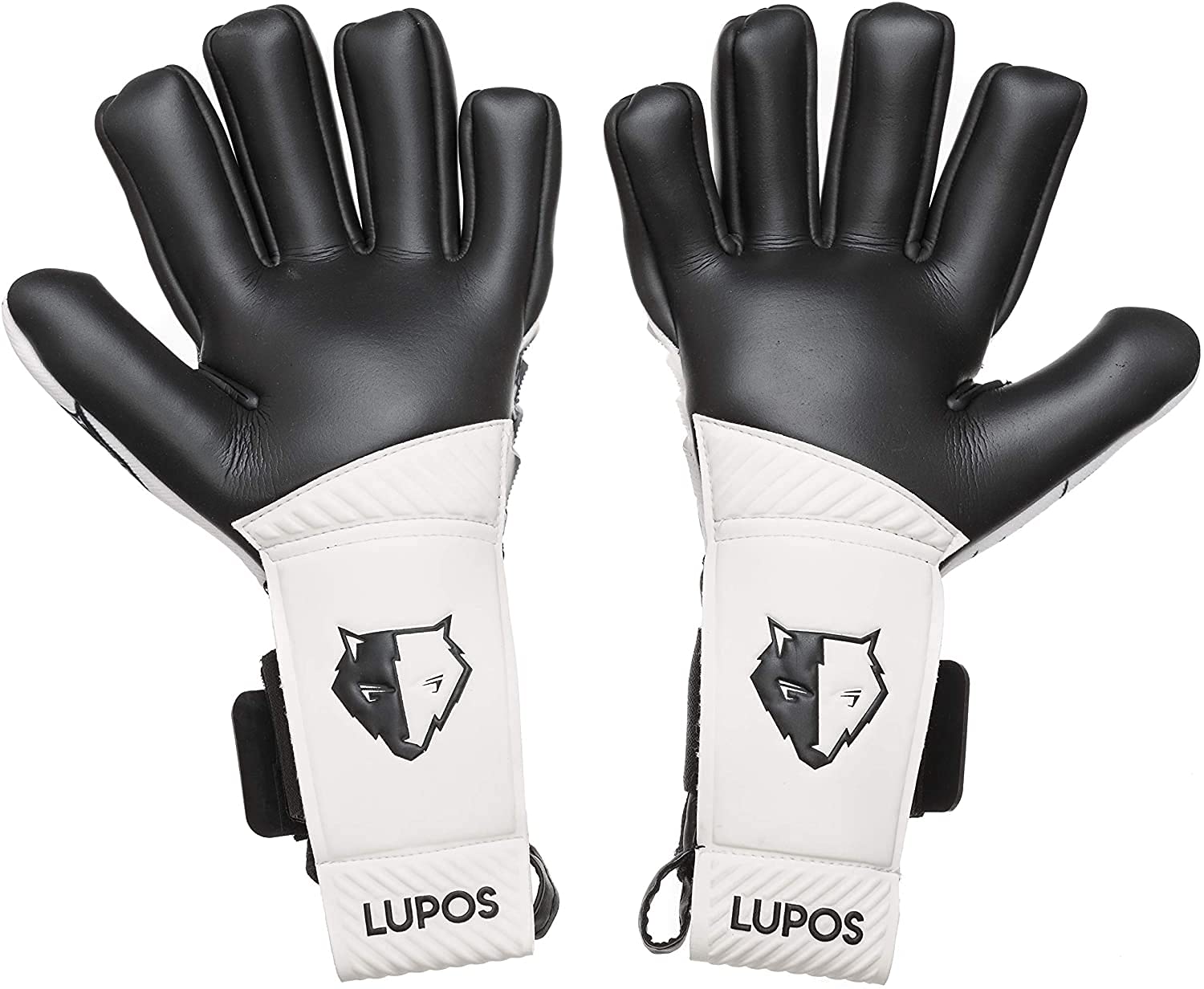 LUPOS Guanti da portiere per adulti e bambini, taglio negativo, 4 + 3 mm, Giga Grip Palm, dorso in rete con stampa digitale e modanature trasparenti in silicone.