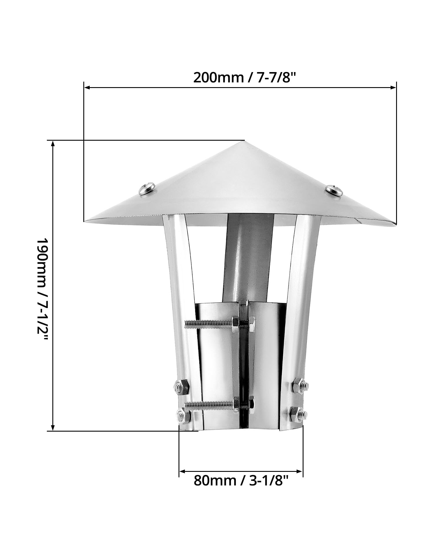 QWORK® sombrero chimenea de acero inoxidable 304, 80 mm, cubierta de lluvia para la chimenea