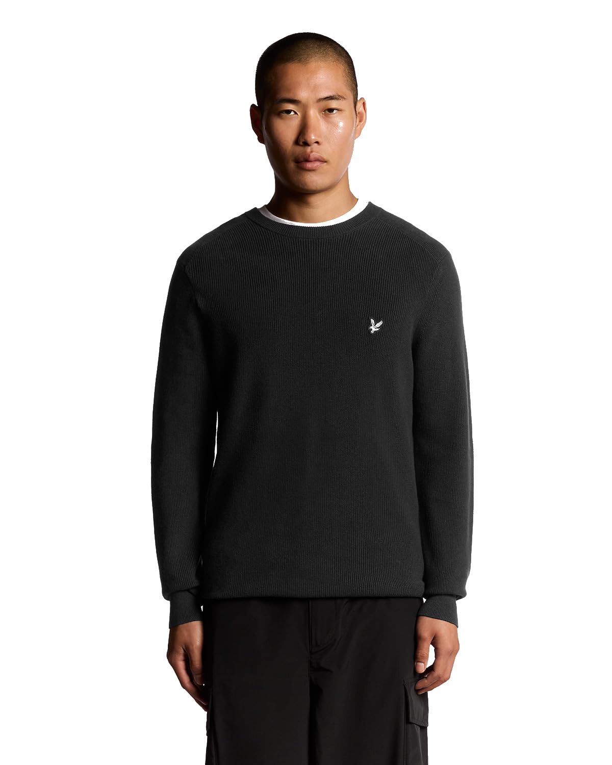 Lyle & Scott Men's Noir Round Neck Sweater Engineered Rib