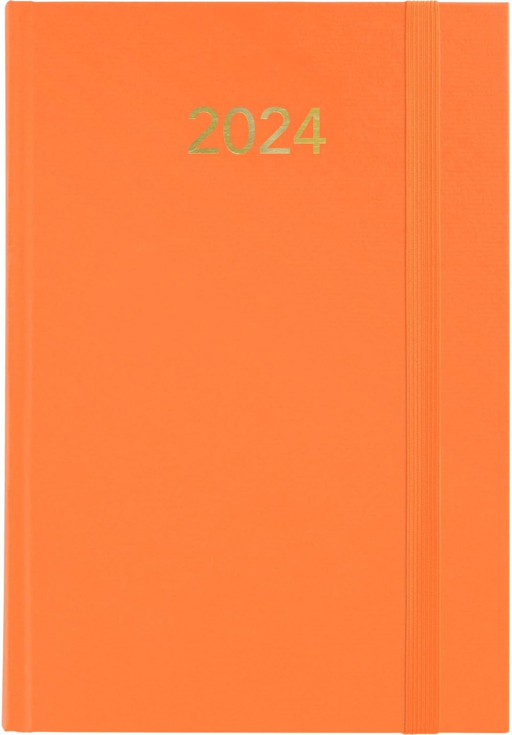 Grafoplás | Annual Diary Day Page 2024 | Orange | 14.5 x 21 cm | Padded Vinyl Covers | Vertical Closure Rubber | Reading Point | Florence Series