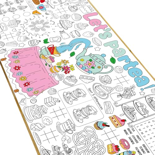 Naozinebi Tea Time Giant Coloring Poster for Kids Large Coloring Tablecloth