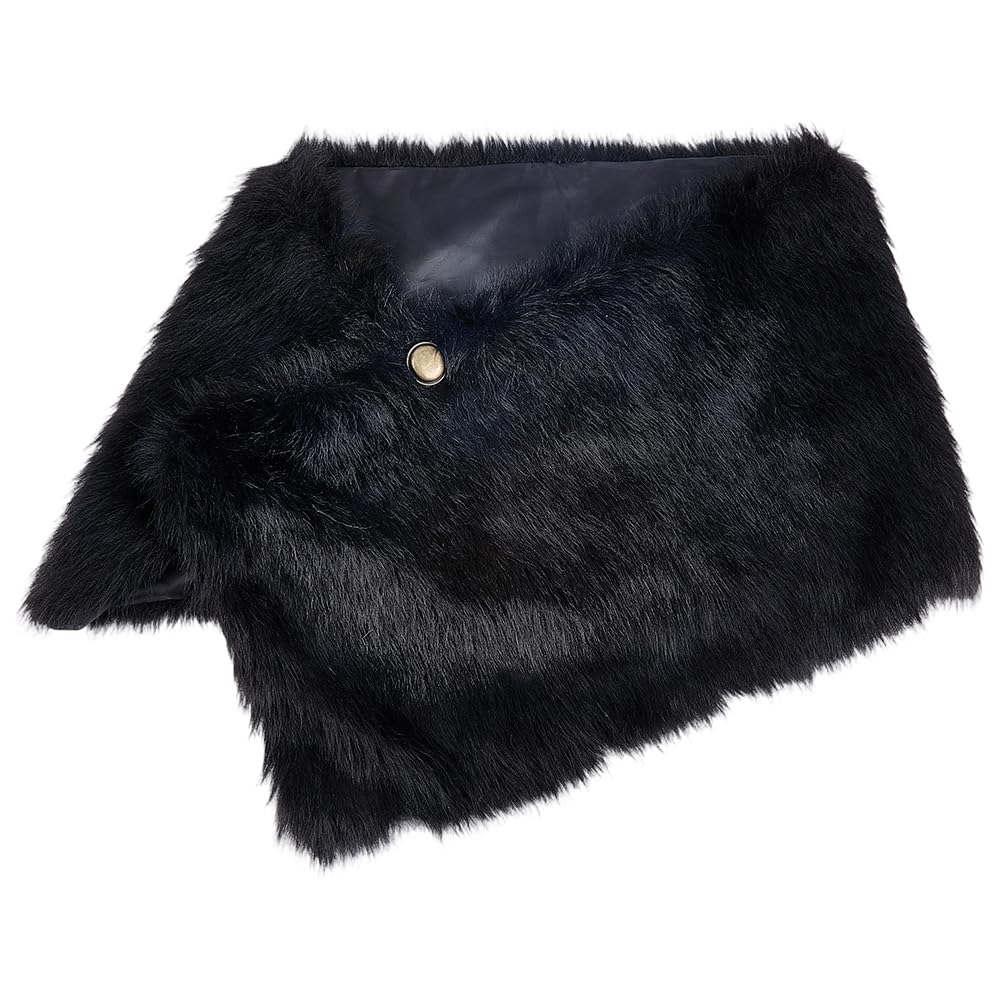GORGECRAFT Viking Faux Fur Cape Shawl Medieval Wool Mantle Shoulder Wrap Collar Black Warrior Queen Renaissance LARP Cosplay Cloak Costume with Leather Belts for Women Halloween parties