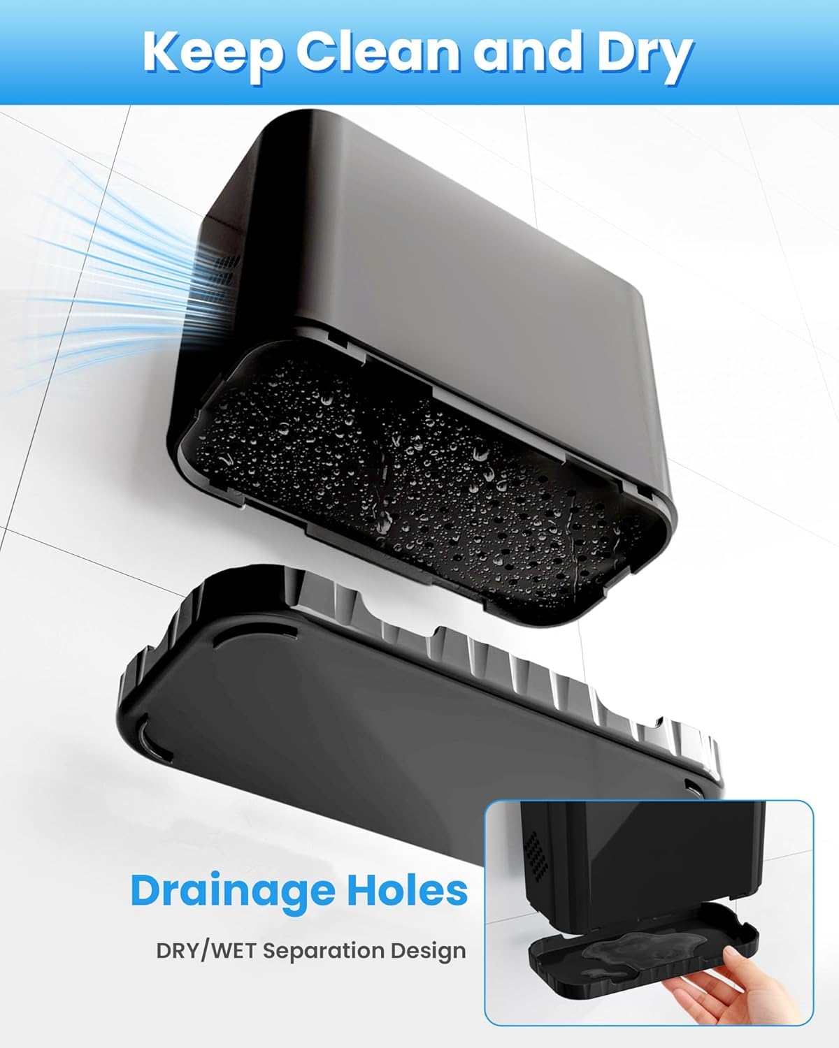 5 Slots Detachable Toothbrush Holder Set - for Bathroom Countertop, Black - Image 3
