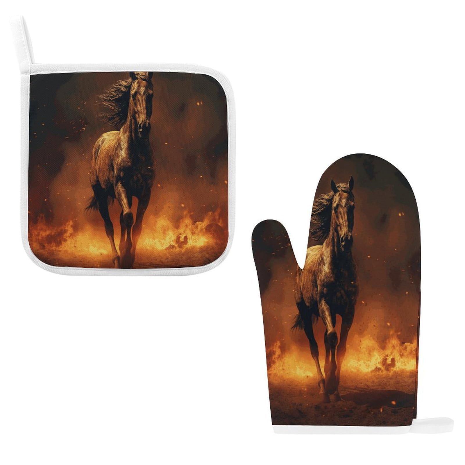 Fodpand Style Flame Horse Oven Mitts And Pot Holders Sets