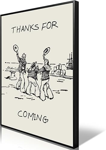pedkvtmewo Lienzo decorativo enmarcado vintage con texto en inglés "Thank for Coming", divertido póster estético de habitación náutica en blanco y