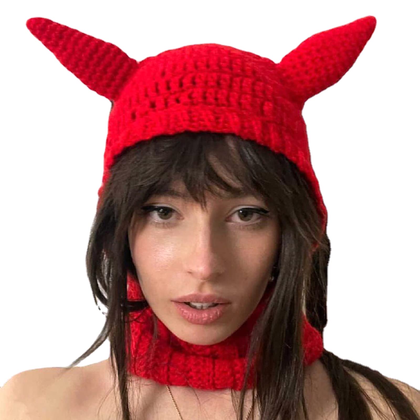 Women Crochet Windproof Beanie Hats Cute Cartoon Animal Ears Funny Hat Winter Warm Solid Knitted Outdoors Hat with Scarf