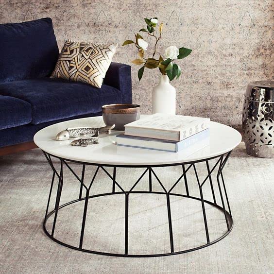DDECORWARE Modern Coffee Table Made of Iron and Plywood Wit Unique Design (Color - White and Black)