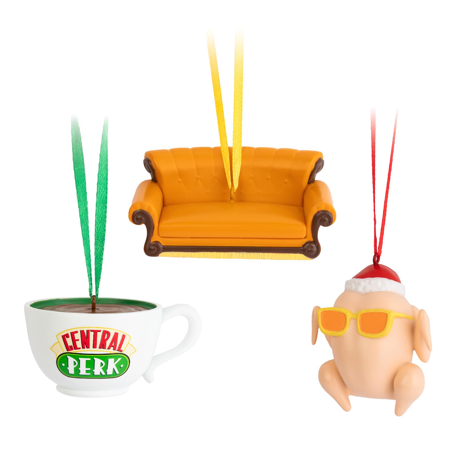 Erik Friends Christmas Ornaments - Set of 3 Hanging Ornaments: Cup, Turkey & Sofa - Friends TV Show Gifts - Christmas Decorations