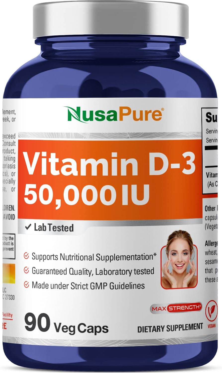 NusaPure Vitamin D3 50,000 IU 90 Veggie Capsules (Non-GMO & Vegan)