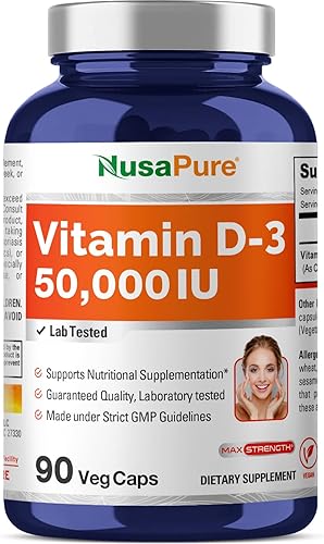 NusaPure Vitamina D3 50,000 UI 90 cápsulas vegetales (sin OMG, veganas)