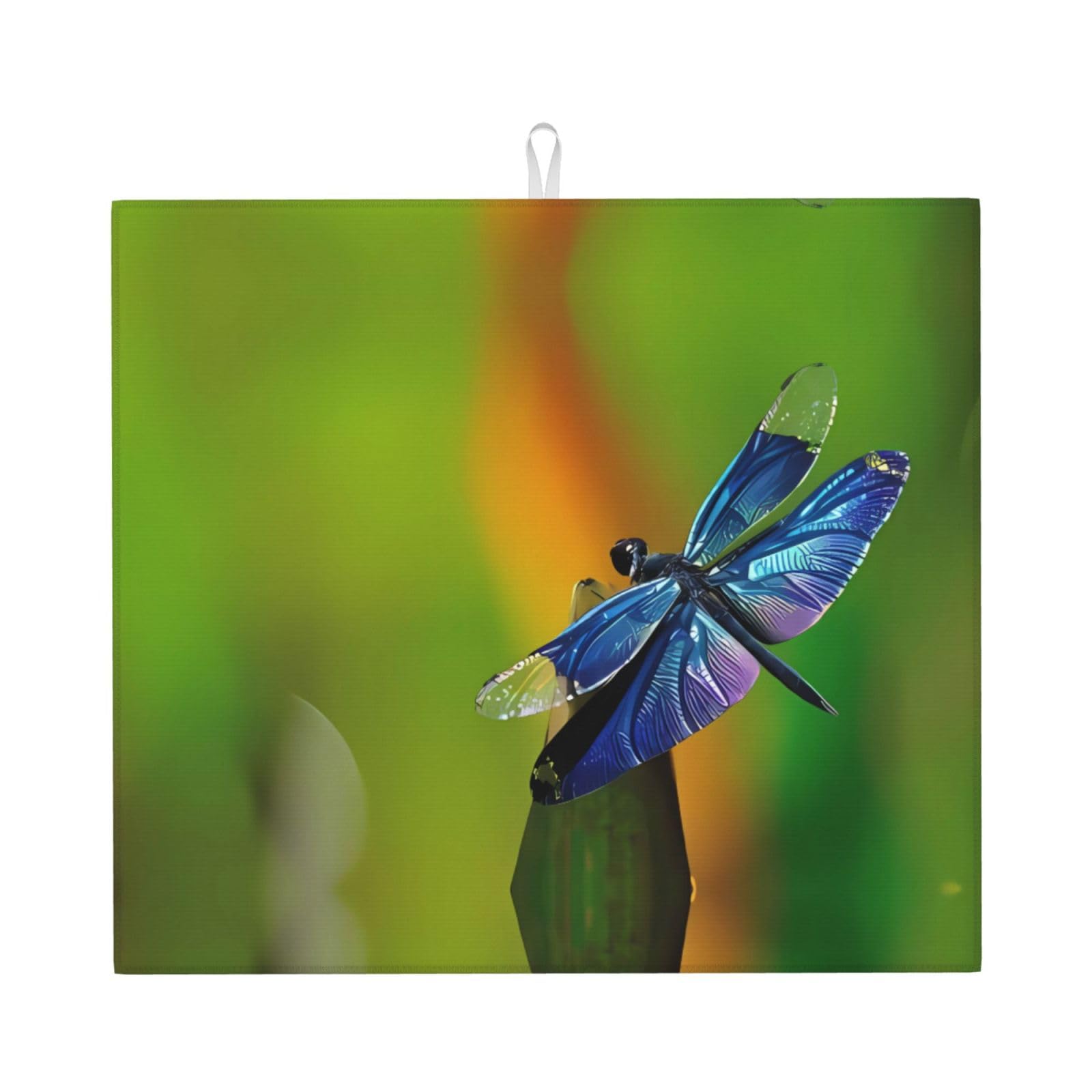 YYHWHJDE dragonfly Prints Kitchen Drying Mat - Absorbent Dish Drying Throw with Vibrant Prints, Quick-Dry Countertop Layer for Dishes & Appliances - Non-Slip & Foldable