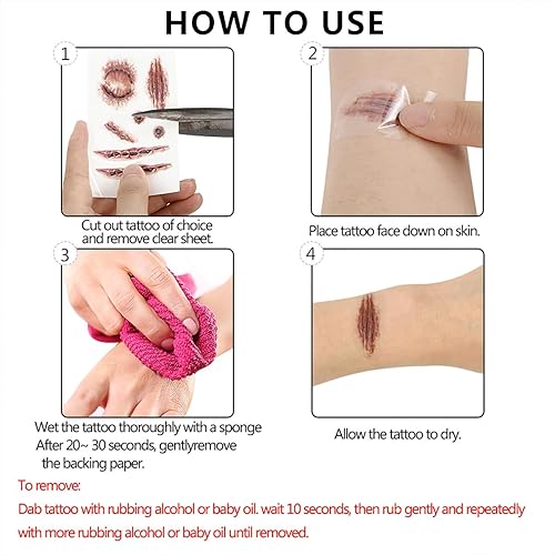 Miniatura 5 de AUOCATTAIL Calcomanías de tatuaje de heridas de simulación de terror de Halloween, impermeables, para mujeres, niños, fiesta de disfraces, fiesta de