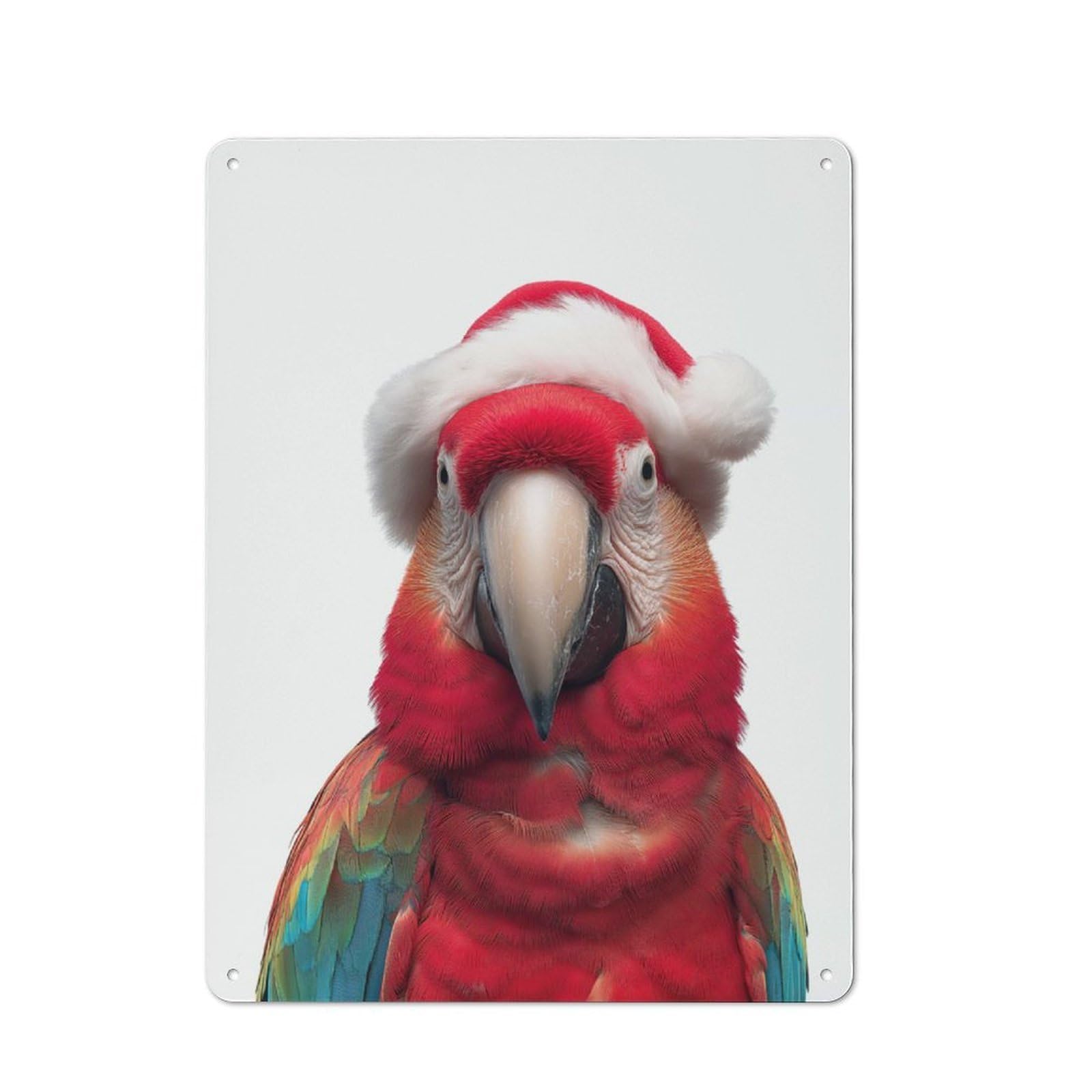 Junmoney Festive Scarlet Macaw Parrot With Santa Hat Rustic Metal Sign 40X30cm For Kitchen Or Home Bar, Gift For Kitchen Decor Lovers During The Christmas Season
