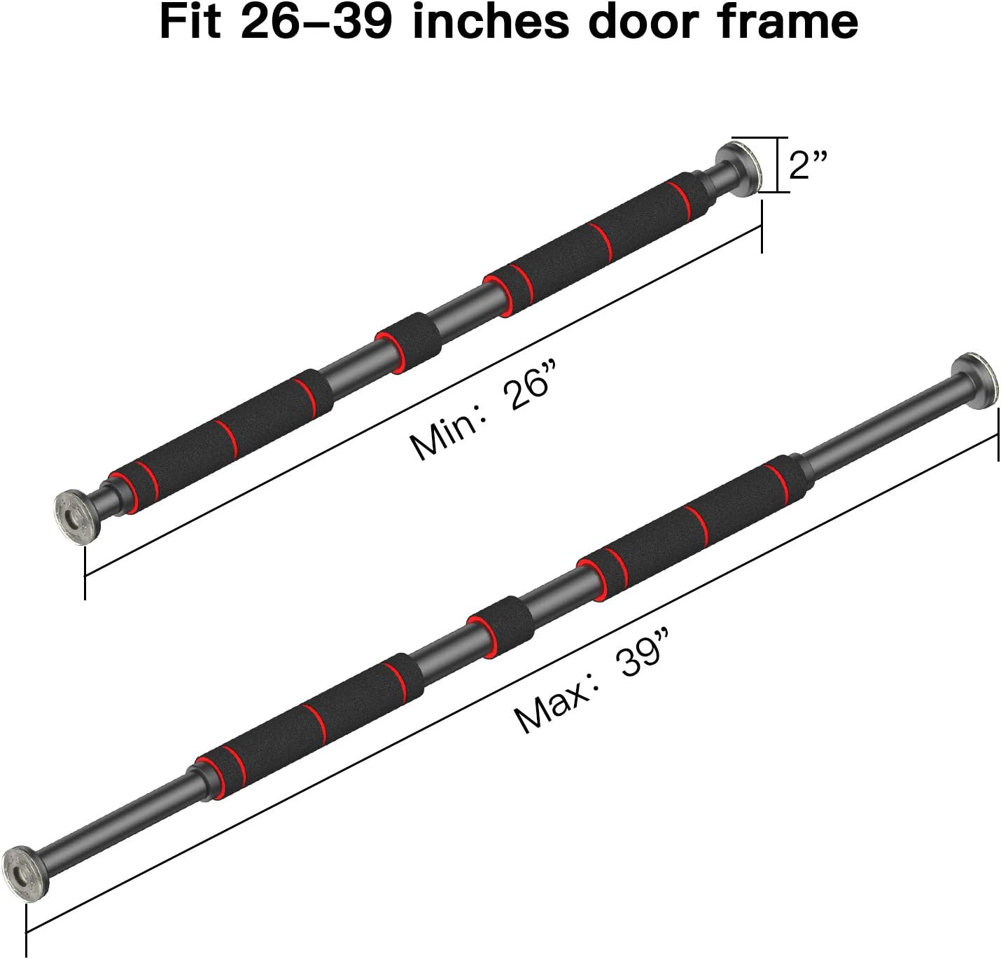 Pull Up Bar for Doorway | Chin-Up Bar with Extended Hand Grips - 2 Professional Quality Wrist Straps, Trainer for Home Gym Exercise,26 to 39 Inches Adjustable Length