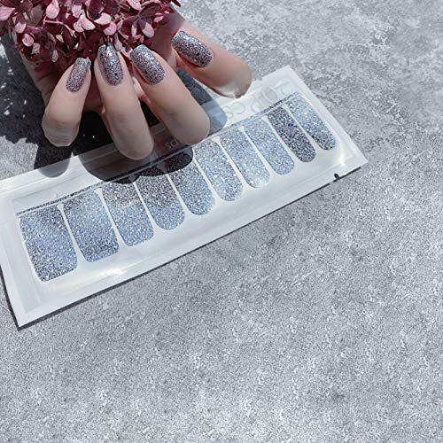 LIHI Color Lab 2020 Latest 22PCS ADHESION Nail Art Transfer Decals Sticker Large Shinny Glitter Series DIY Nail Polish Strips,Nail Wraps, 100% Real Nail polish applique for Manicure,BH019 Ashes