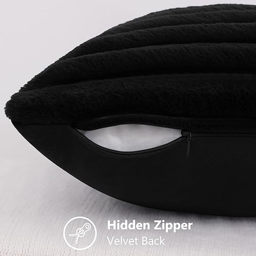 Miniatura 3 de decorUhome - Juego de 2 fundas para cojín de piel sintética, decorativas, afelpadas, suaves, a rayas, parte posterior de terciopelo para sofá, cama,