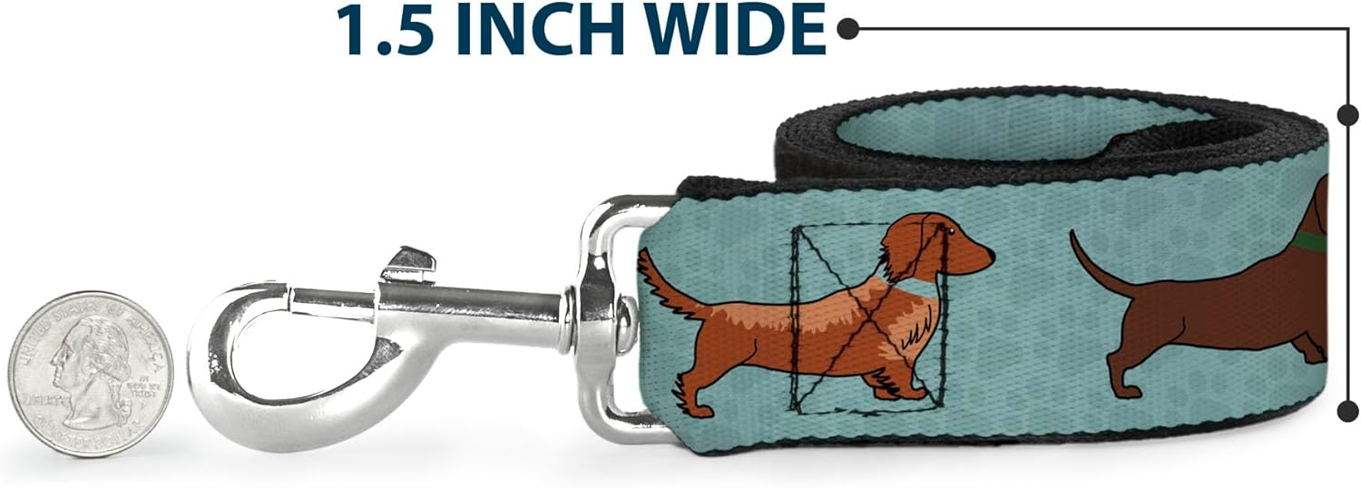 Dog Leash Dachshund 4 Dogs Paws Aquas 6 Feet Long 1.0 Inch Wide