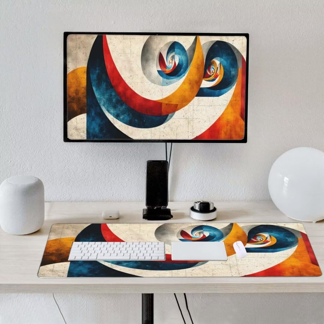 Alfombrilla de ratón 1400x600x3 MM, Alfombrilla Ratón XXL Extendida de Gran Tamaño con Bordes Cosidos, Base de Goma Antideslizante Almohadilla para Teclado, Geometría Abstracta S-2093