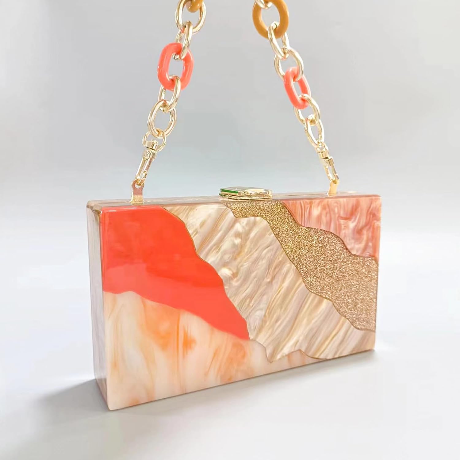 Acrylic Evening Bag, Clutch Purses for Women, Colorful Geometry Motifs Crossbody Bag for Wedding Party(Style 2) - Image 6